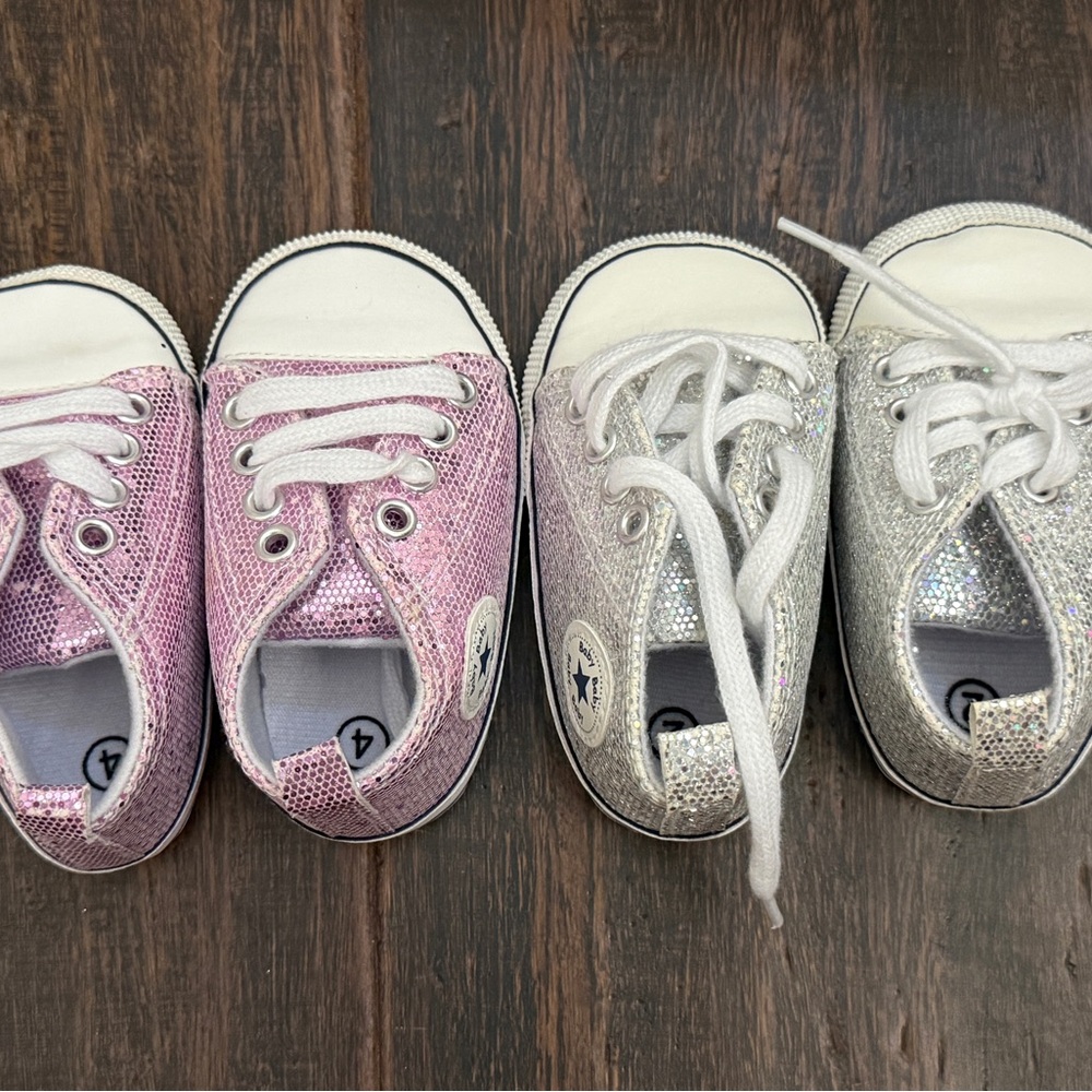 Kids Sparkly Pink and Silver Sneakers